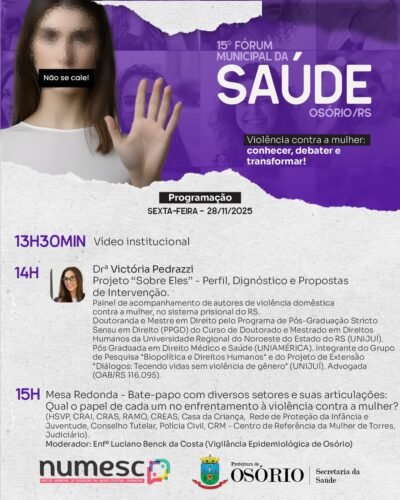 15º FÓRUM MUNICIPAL DA SAÚDE DE OSÓRIO SERÁ REALIZADO NA SEXTA-FEIRA E REFORÇA O DEBATE SOBRE VIOLÊNCIA CONTRA A MULHER 2 588840151 1280620037439894 9048310662457807469 n