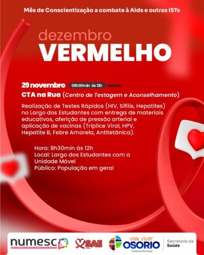 SECRETARIA MUNICIPAL DA SAÚDE VAI PROMOVER AÇÕES DE PREVENÇÃO ALUSIVAS AO DEZEMBRO VERMELHO EM OSÓRIO 1 590656159 1281290290706202 653286248678990900 n