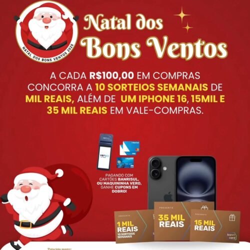 Campanha “Natal dos Bons Ventos” chega à 12ª edição com R$ 71 mil em prêmios e fortalecimento do comércio local em Osório