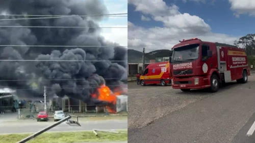 Incêndio atinge empresa de contêiner modular e mobiliza bombeiros em Penha