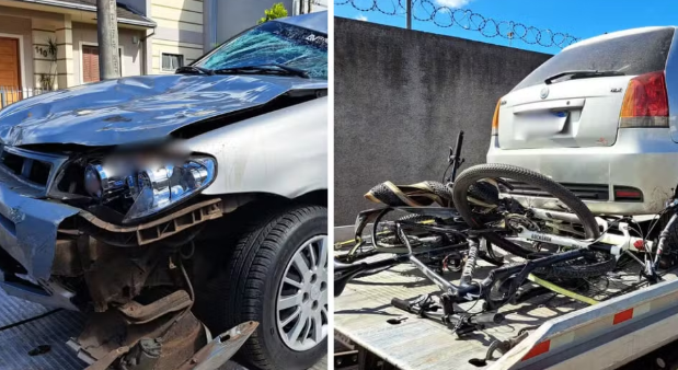 TR&Ecirc;S CICLISTAS S&Atilde;O ATROPELADOS POR VE&Iacute;CULO EM TR&Ecirc;S COROAS