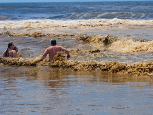 Segunda-feira de Navegantes foi de sol, nuvens e mar chocolatão em Tramandaí