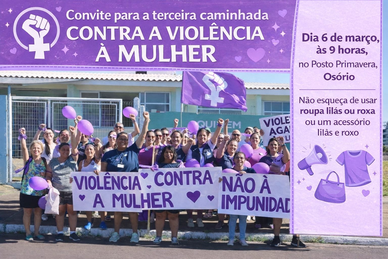 3&ordf; CAMINHADA CONTRA A VIOL&Ecirc;NCIA &Agrave; MULHER EM OS&Oacute;RIO SER&Aacute; REALIZADA NESTA SEXTA, DIA 6 DE MAR&Ccedil;O