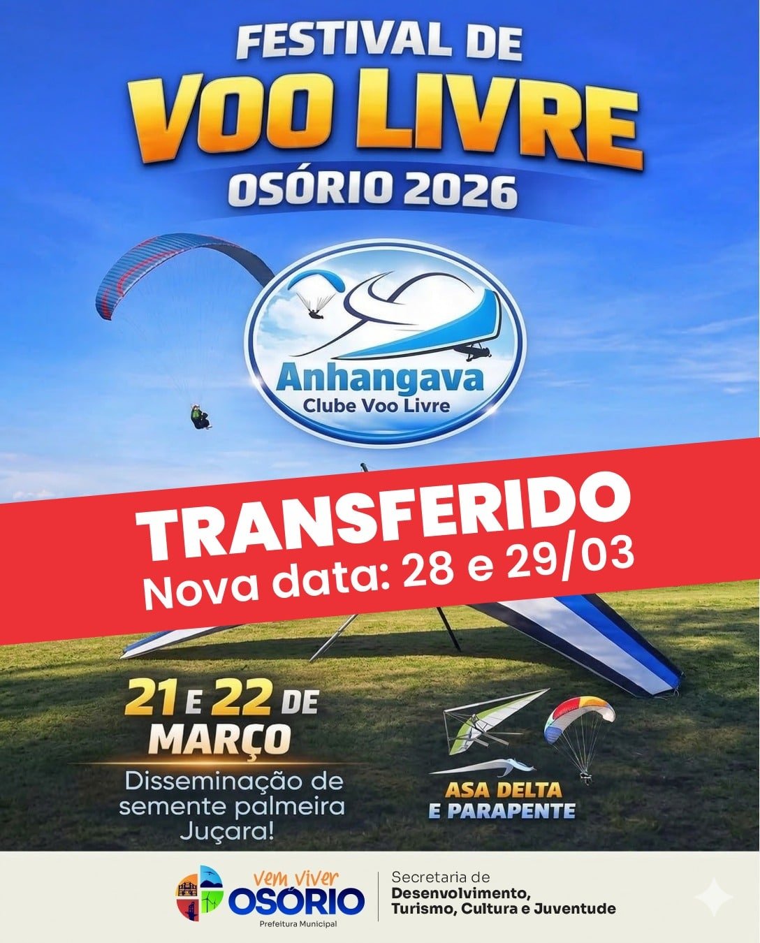 FESTIVAL DE VOO LIVRE DE OS&Oacute;RIO &Eacute; TRANSFERIDO DEVIDO &Agrave;S CONDI&Ccedil;&Otilde;ES CLIM&Aacute;TICAS
