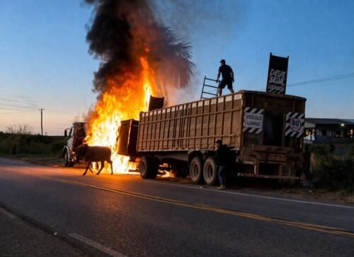 GADO MORRE EM INCÊNDIO EM CARRETA E CAUSA COMOÇÃO