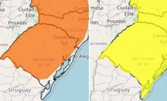 Chuva segue no RS e Inmet publica avisos para risco de vento de at&eacute; 100 km/h e queda de granizo