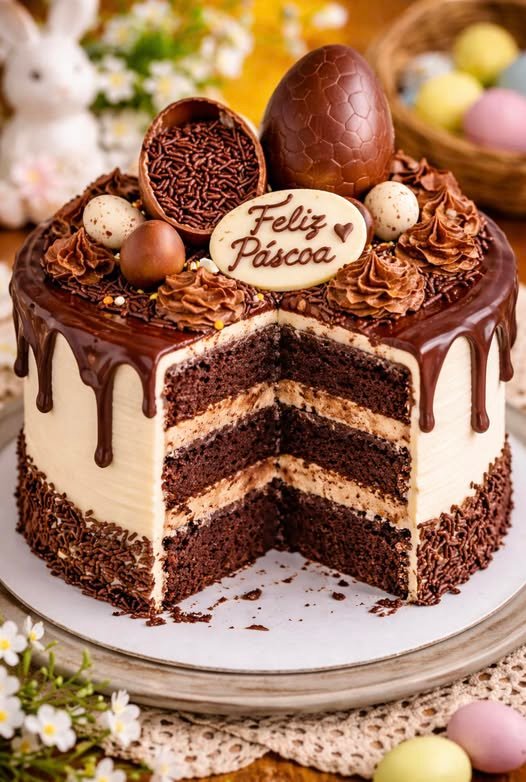 Bolo de P&aacute;scoa de Chocolate Recheado