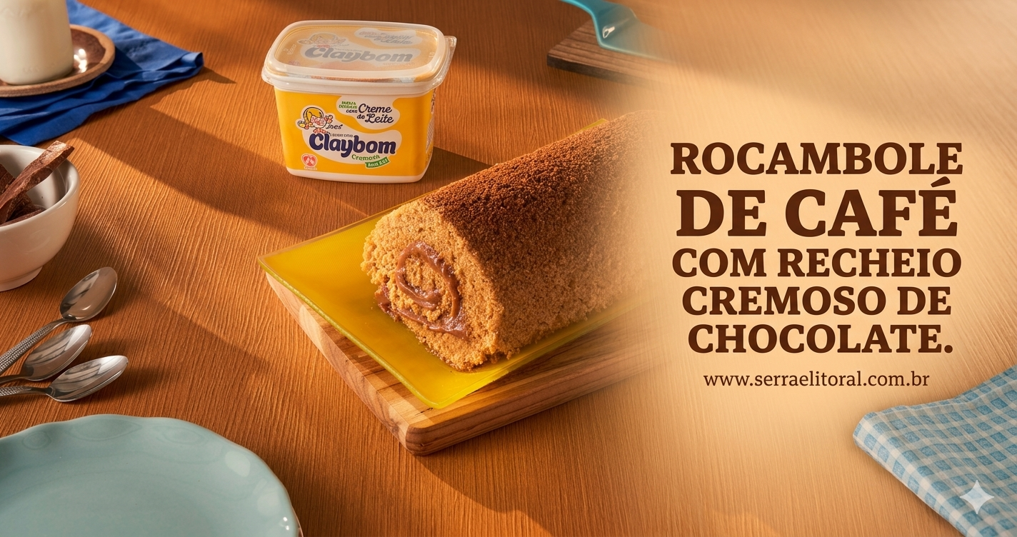 Rocambole de Caf&eacute; com Recheio Cremoso de Chocolate