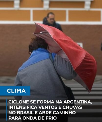 Ciclone se forma na Argentina, intensifica Ventos e Chuvas no Brasil e Abre Caminho para Onda de Frio