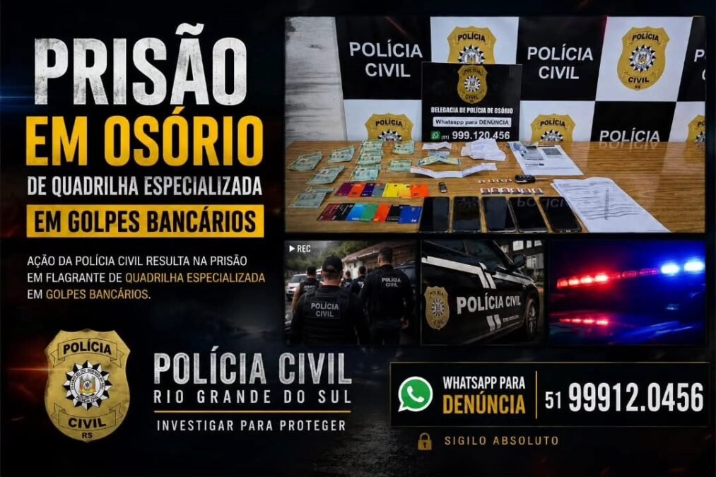 POLÍCIA CIVIL PRENDE INTEGRANTES DE QUADRILHA ESPECIALIZADA EM FRAUDES BANCÁRIAS EM OSÓRIO 1 POLÍCIA CIVIL PRENDE INTEGRANTES DE QUADRILHA ESPECIALIZADA EM FRAUDES BANCÁRIAS EM OSÓRIO