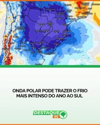 Uma forte massa de ar polar prevista para avançar sobre o Sul do Brasil entre os dias 24 e 26 de junho.