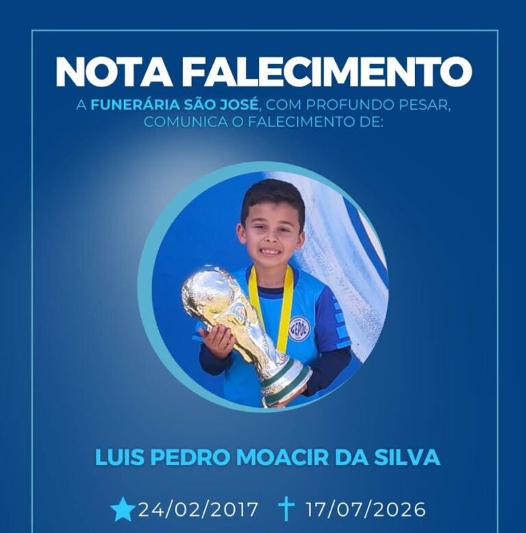 Foram divulgados os atos fúnebres de Luis Pedro Moacir da Silva, de 9 anos, que faleceu após ser vítima de um atropelamento ocorrido na noite de sexta-feira (17), em Osório.