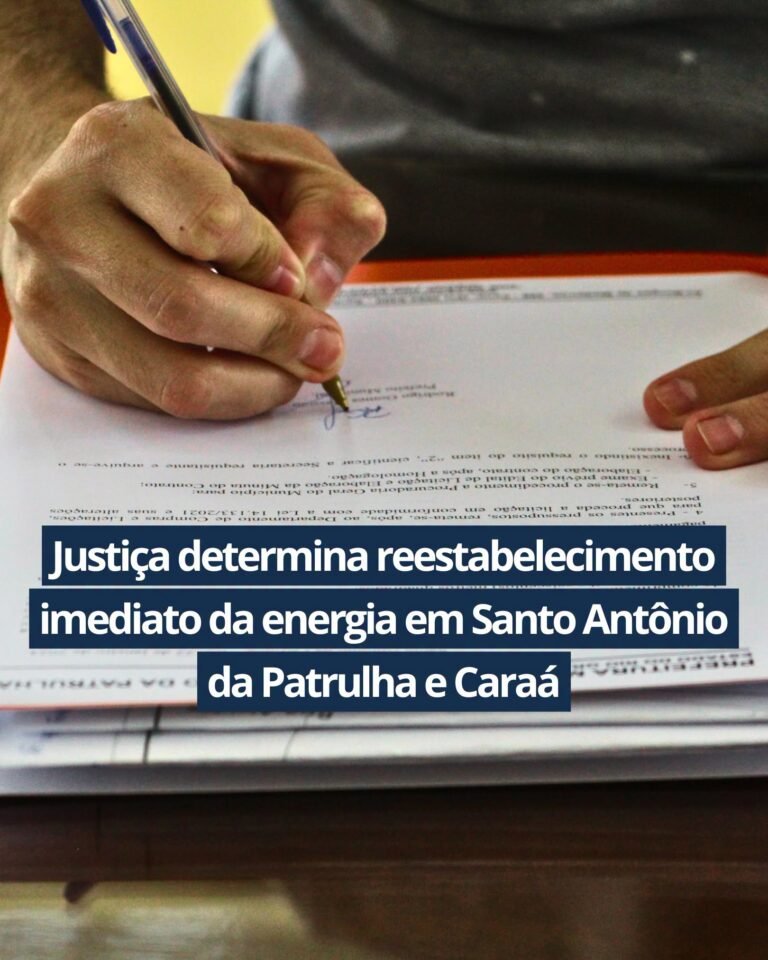 Foram deferidas, neste domingo (9), as tutelas de urgência solicitadas pelos Municípios de Santo Antônio da Patrulha e Caraá em ações judiciais movidas contra a CEEE Equatorial.