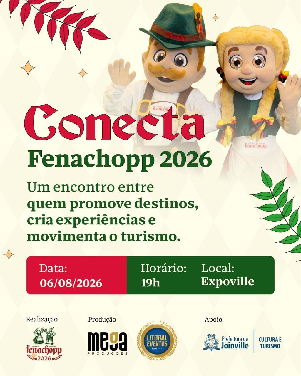 Evento Conecta Fenachopp mobiliza trade turístico de Joinville em ação que vai promover os atrativos da cidade 1 Após retornar ao calendário de eventos de Joinville no ano passado, a Fenachopp 2026 prepara uma grande festa, agora novamente na sua casa, a Expoville.