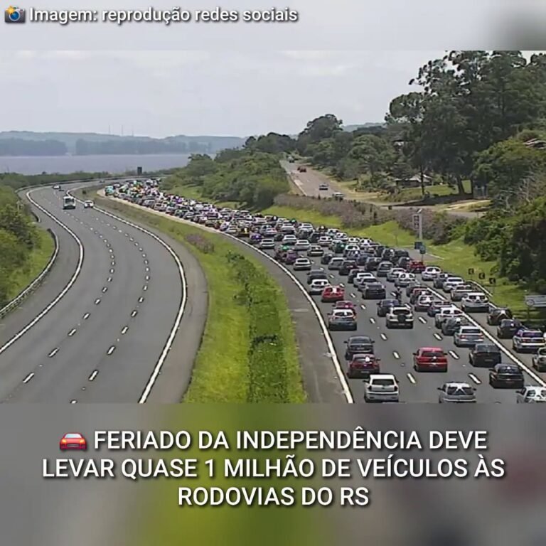 FERIADO DA INDEPENDÊNCIA DEVE LEVAR QUASE 1 MILHÃO DE VEÍCULOS ÀS RODOVIAS DO RS 11 A concessionária ViaSul projeta que cerca de 994 mil veículos circulem pelas rodovias sob sua gestão, como as BRs 101, 290, 386 e 448, no Rio Grande do Sul, entre os dias 4 e 7 de setembro.