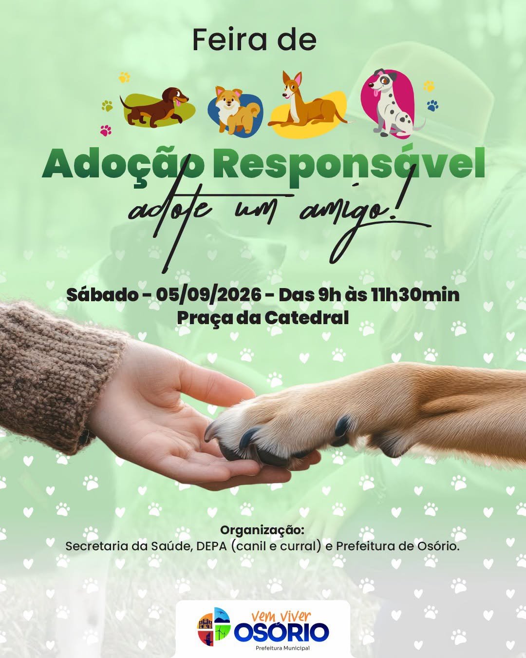 FEIRINHA DE ADOÇÃO DE CÃES SERÁ REALIZADA NESTE SÁBADO EM OSÓRIO
