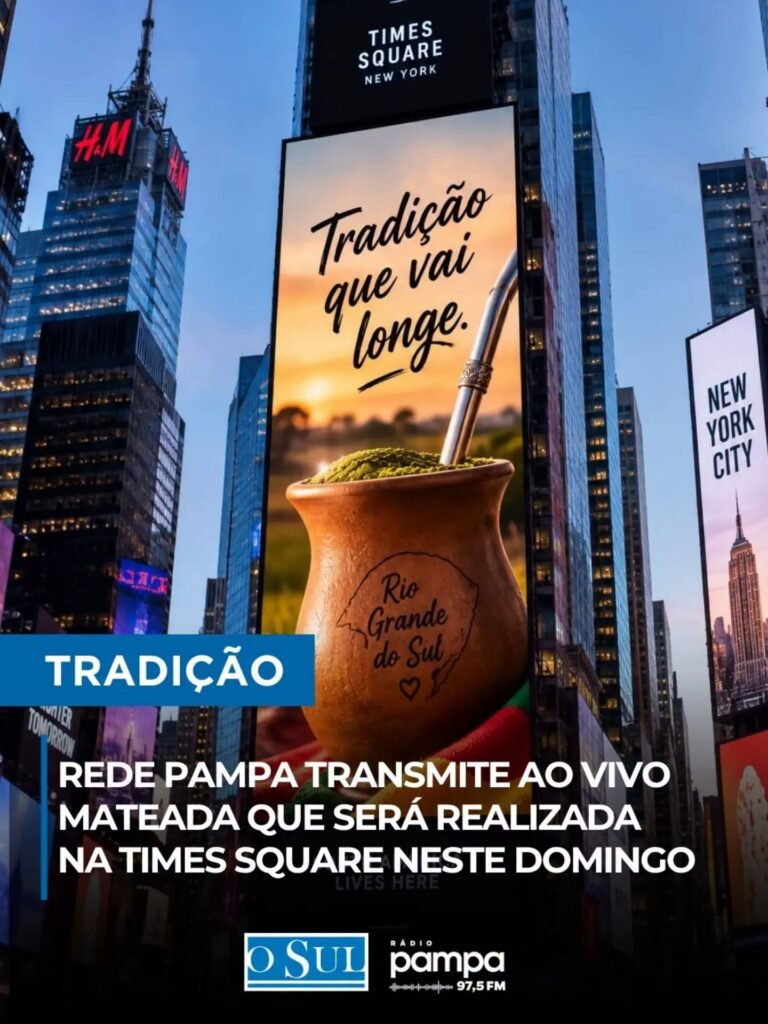 Rede Pampa transmite ao vivo Mateada que será realizada na Times Square neste Domingo 10 O evento reunirá gaúchos residentes ou em visita à cidade, além de brasileiros e pessoas interessadas na cultura do Rio Grande do Sul.