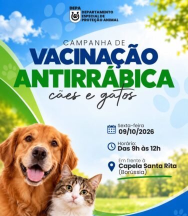 Prefeitura de Osório promove Vacinação Antirrábica para Cães e Gatos na Borússia na Sexta-feira