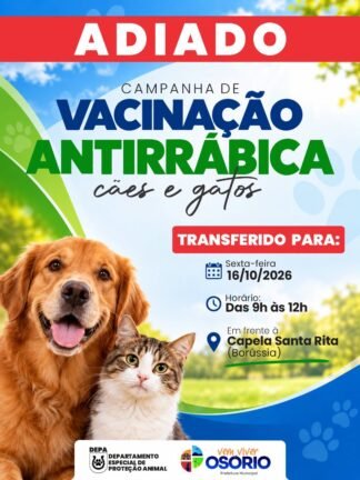 Vacinação Antirrábica para Cães e Gatos  na Borússia é Adiada para o Dia 16 de Outubro