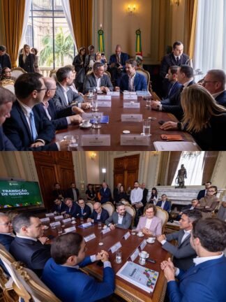 O governador do Estado, Eduardo Leite, e o governador eleito, Luciano Zucco, se reuniram nesta sexta-feira (9/10), no Palácio Piratini 3 842995149 1140824758897044 3417940113625647392 n