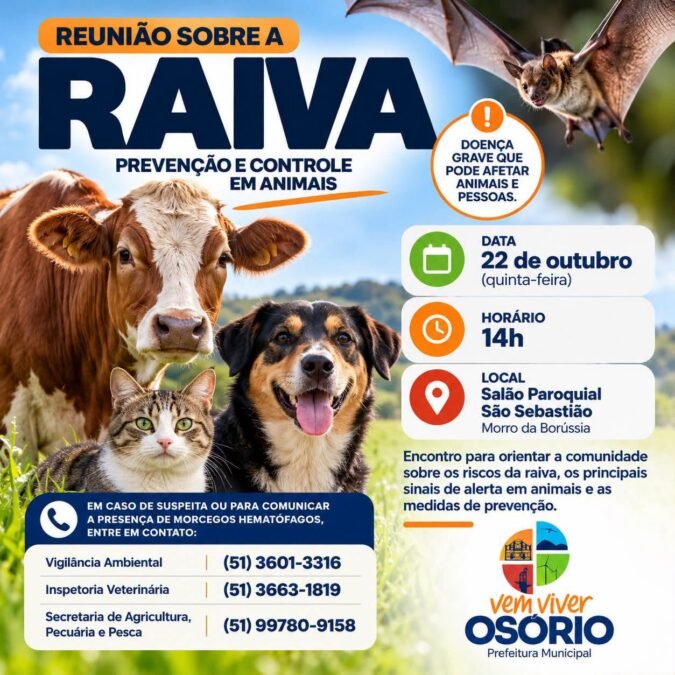 PREFEITURA DE OSÓRIO CONVIDA COMUNIDADE DA BORÚSSIA PARA REUNIÃO SOBRE A RAIVA EM ANIMAIS