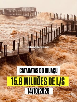 Nesta Quarta-feira, nas Cataratas do Iguaçu, o volume de água atingiu 15,8 milhões de litros por segundo, a maior vazão registrada em 2026 até o momento