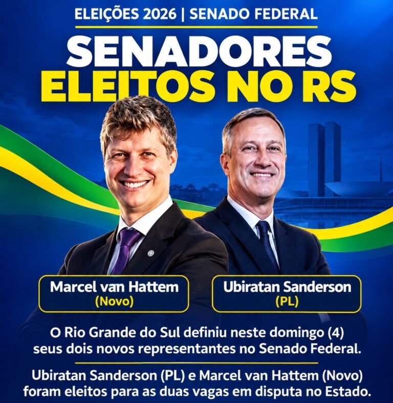 Rio Grande do Sul elege Sanderson e Marcel Van Hattem para o Senado 11 Sanderson teve 3.453.316 votos (30,11% dos votos válidos), e Van Hattem, 3.449.053 (30,08% dos votos válidos).
