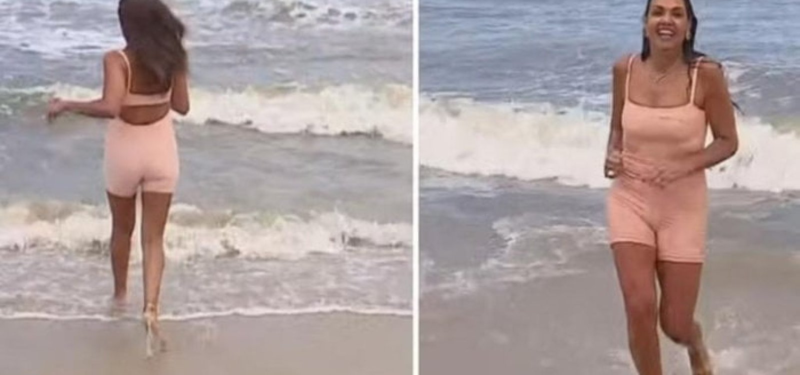 Cristina Ranzolin mergulha no mar de Capão de Canoa ao vivo.
RBS TV / Reprodução