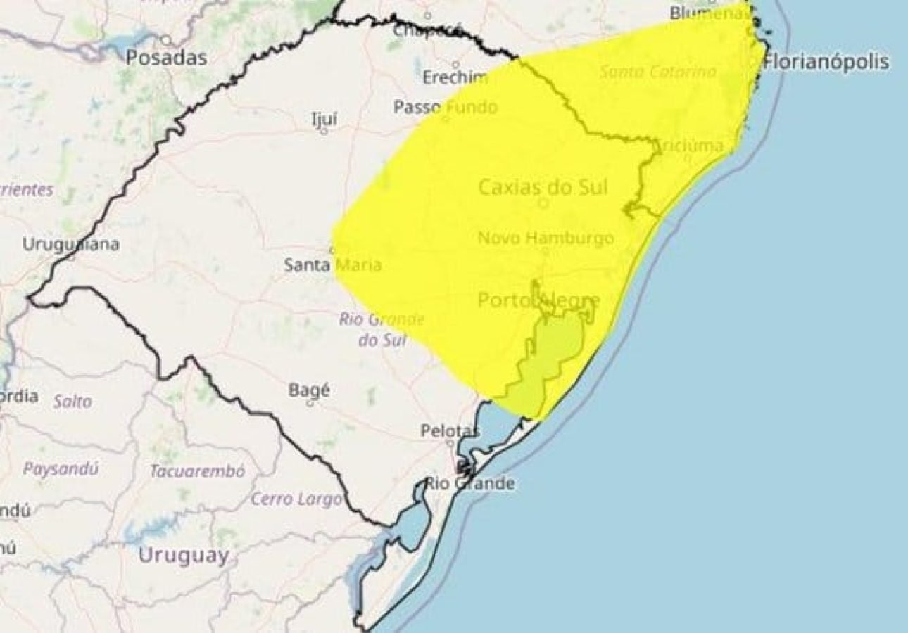 Alerta abrange municípios dos litorais gaúcho e catarinense.
Instituto Nacional de Meteorologia. (Inmet) / Reprodução