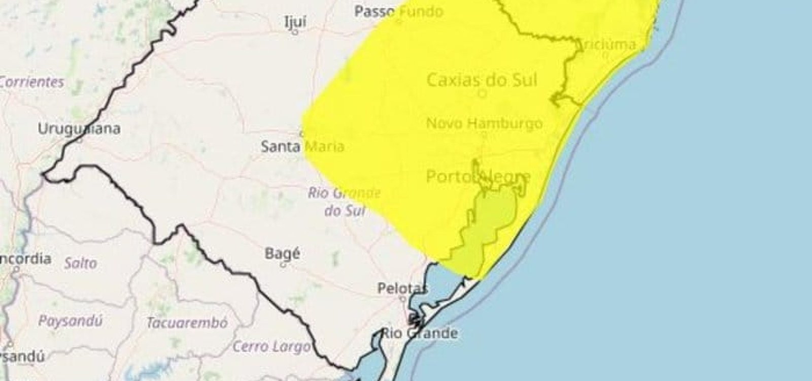 Alerta abrange municípios dos litorais gaúcho e catarinense.
Instituto Nacional de Meteorologia. (Inmet) / Reprodução