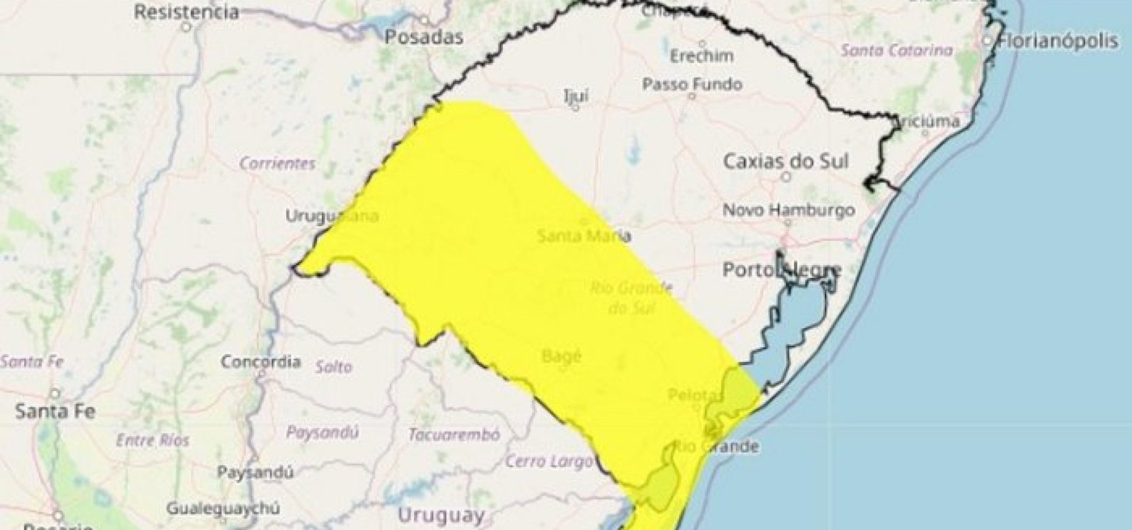 Área contemplada no alerta amarelo do Inmet.
Instituto Nacional de Meteorologia (Inmet). / Reprodução