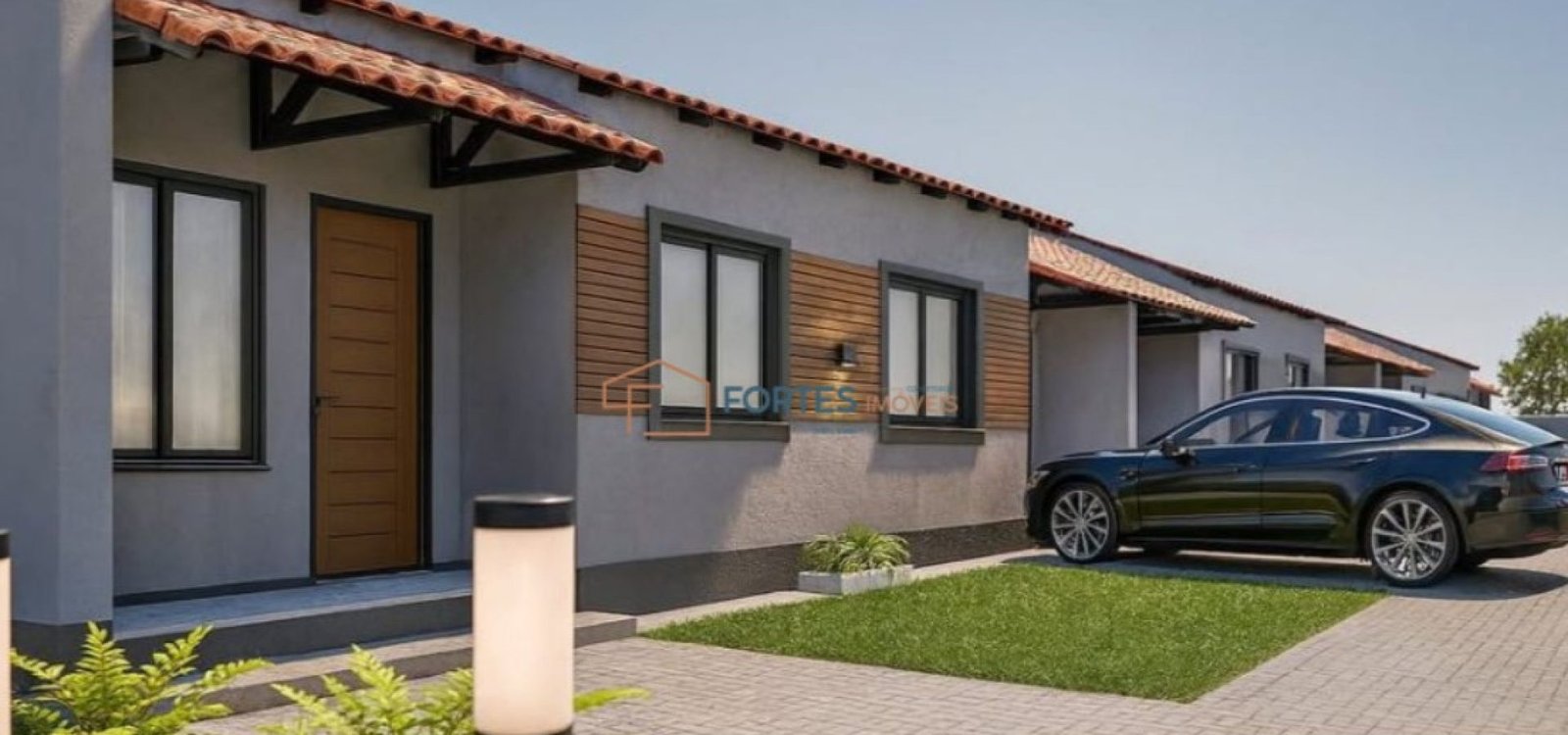 Conheça o Residencial Caminho da Lagoa - casas térreas geminadas com vaga de garagem, modernas, funcionais e com 2 dormitórios em 47m² bem distribuídos.