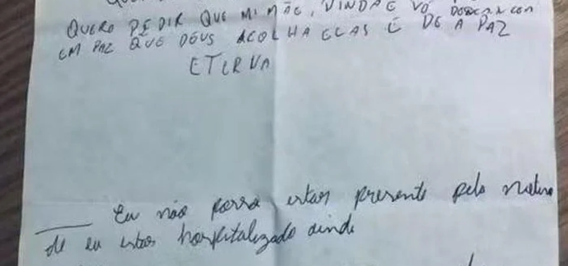 Criança pediu orações em carta escrita no Hospital Nossa Senhora dos Navegantes. | Foto: Rádio Maristela / Reprodução / CP