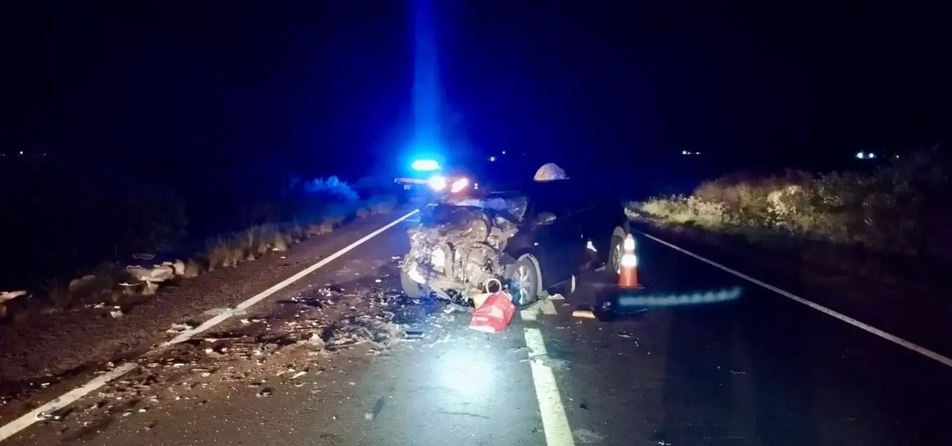 A colisão frontal entre um veículo argentino e um carro de Rosário do Sul ocorreu no km 491 da BR-290.

Foto: Divulgação/PRF
