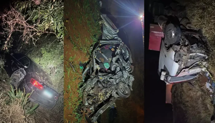 Duas crianças de quatro e seis anos e três adultos, todos ocupantes de um Fiat Idea com placas de Blumenau (SC), morreram em uma colisão frontal com um caminhão na PR-280. Foto: Divulgação