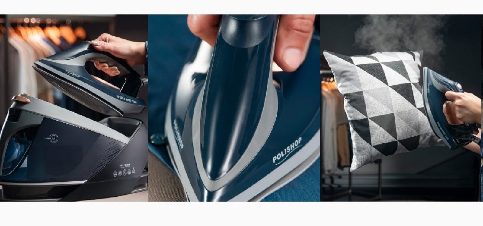 Ferro de Passar Protect & Care Polishop é o único ferro com tecnologia Auto Adapt que alcança e mantém a temperatura certa para cada tecido, sem precisar de ajustes. Ferro de Passar Protect & Care Polishop é o único ferro com tecnologia Auto Adapt que alcança e mantém a temperatura certa para cada tecido, sem precisar de ajustes.