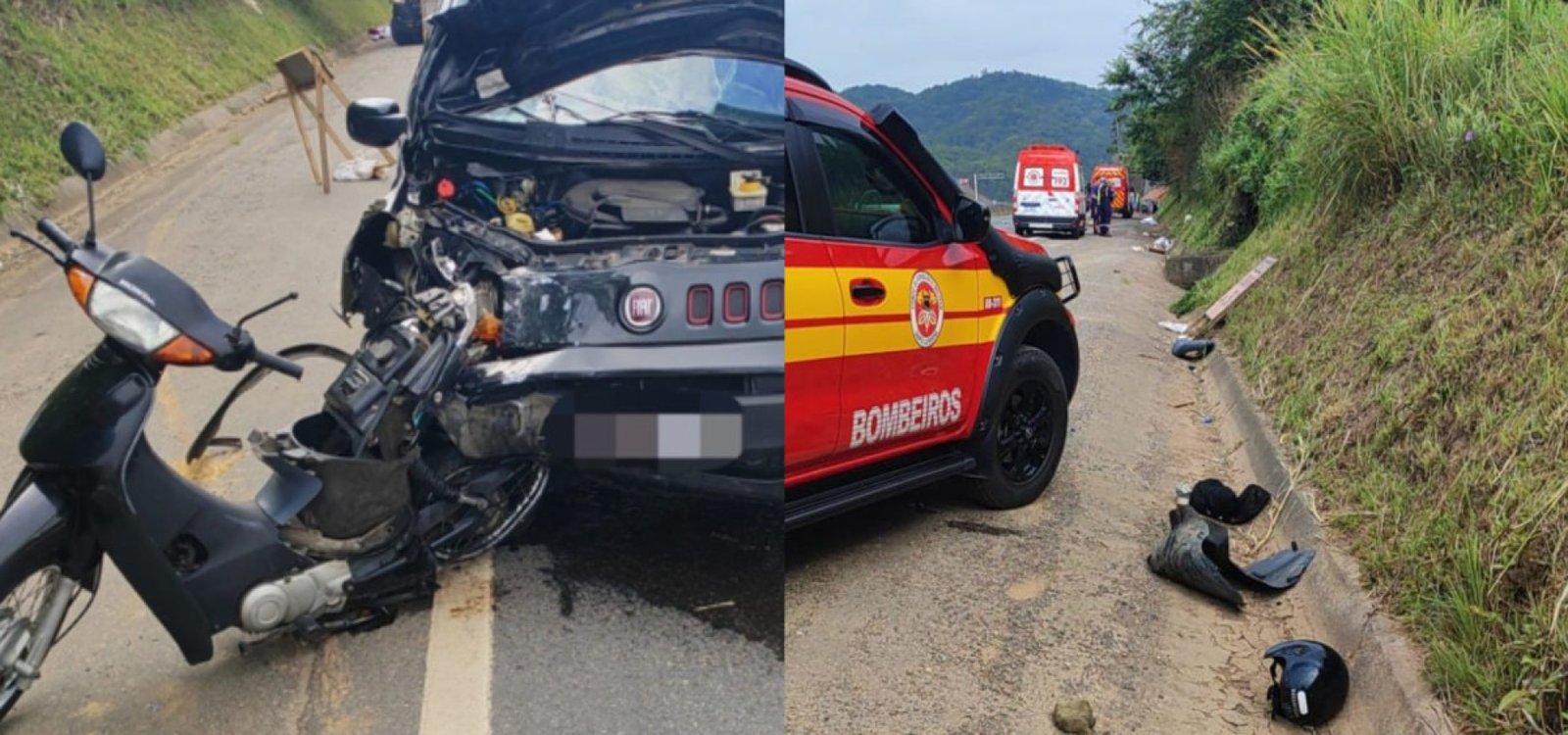 À beira da rodovia estavam os dois ocupantes de uma motocicleta Honda Biz, homens de 57 e 45 anos.