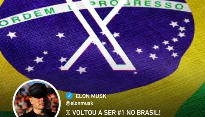 Elon Musk publicou no X (antigo Twitter) que o aplicativo voltou a ser o número um no Brasil